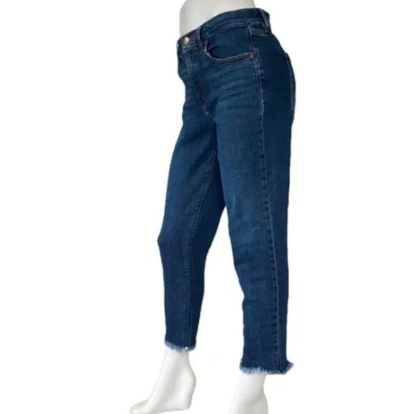 LOFT Skinny Crop with Fray Hem, Dark Vintage Wash Mid Rise Jeans - Picture 1 of 4
